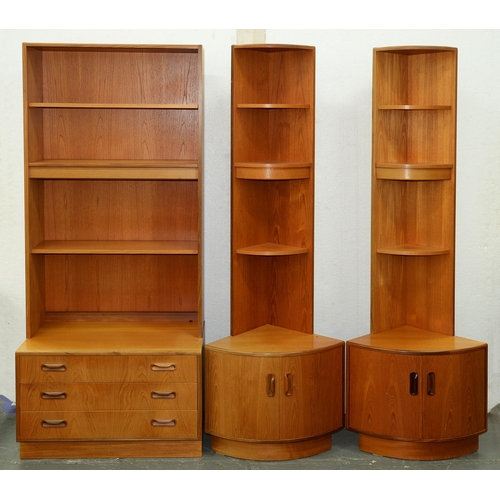 Appraisal: A pair of G-Plan teak corner cupboards with shelved superstructure