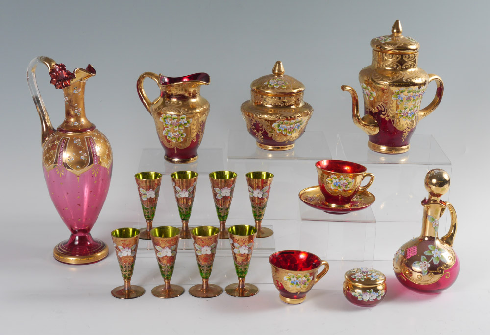 Appraisal: RICHLY DECORATED PARCEL GILT AND ENAMELED VENETIAN GLASS Approx pieces