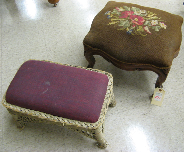 Appraisal: TWO FOOTSTOOLS Victorian walnut stool with floral needlepoint seat early