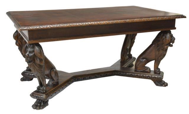 Appraisal: Italian Renaissance Revival carved walnut table early th c rectangular