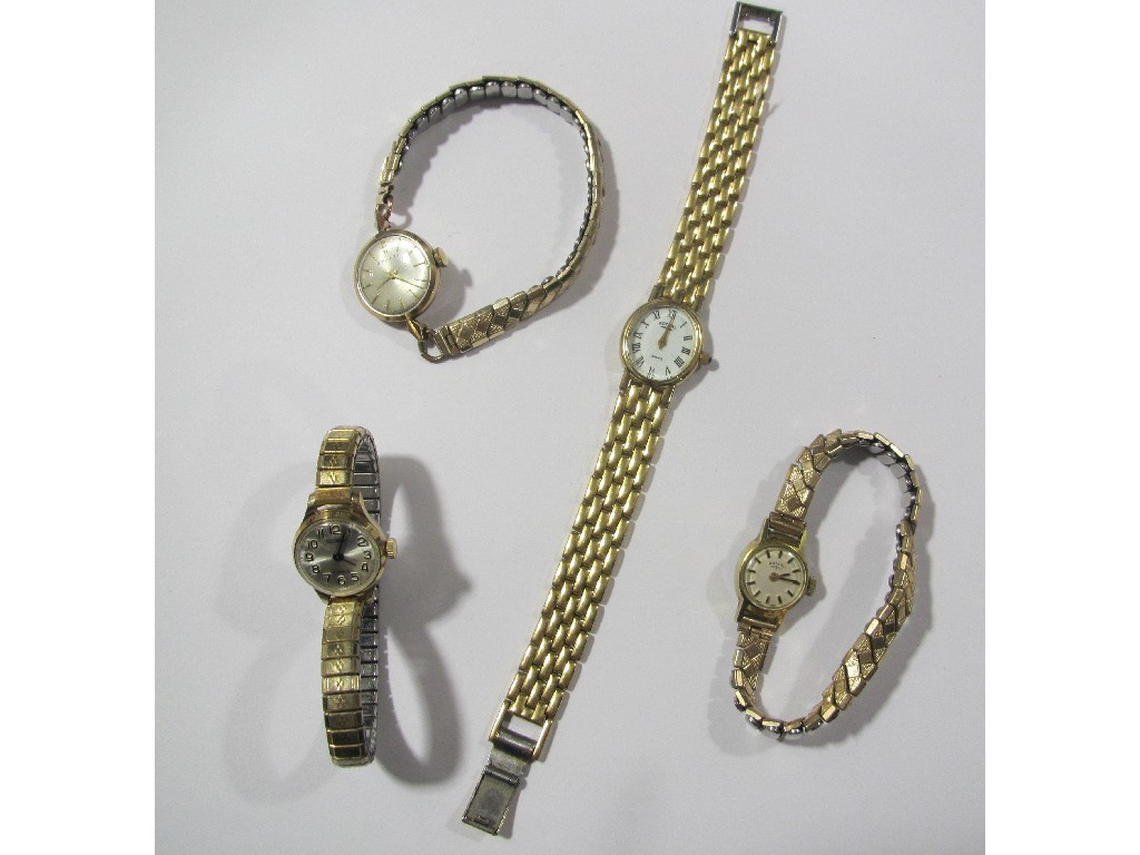 Appraisal: Lot comprising four various ladies wrist watches one gold cased