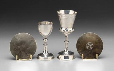 Appraisal: Four pieces English Church silver lobed chalice Birmingham - in