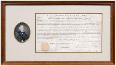 Appraisal: Andrew Jackson signed land grant partially printed on vellum granting