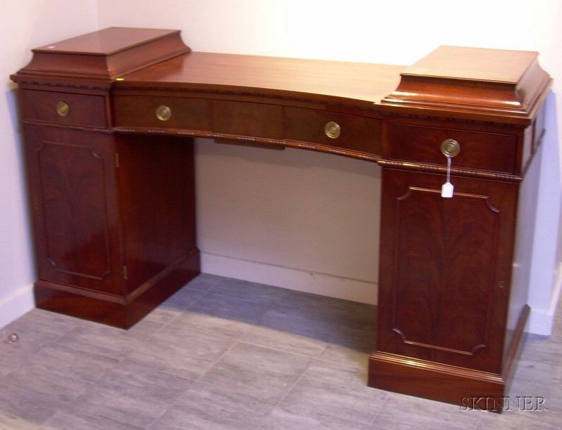 Appraisal: Georgian-style Mahogany Concave-front Double-pedestal Base Sideboard