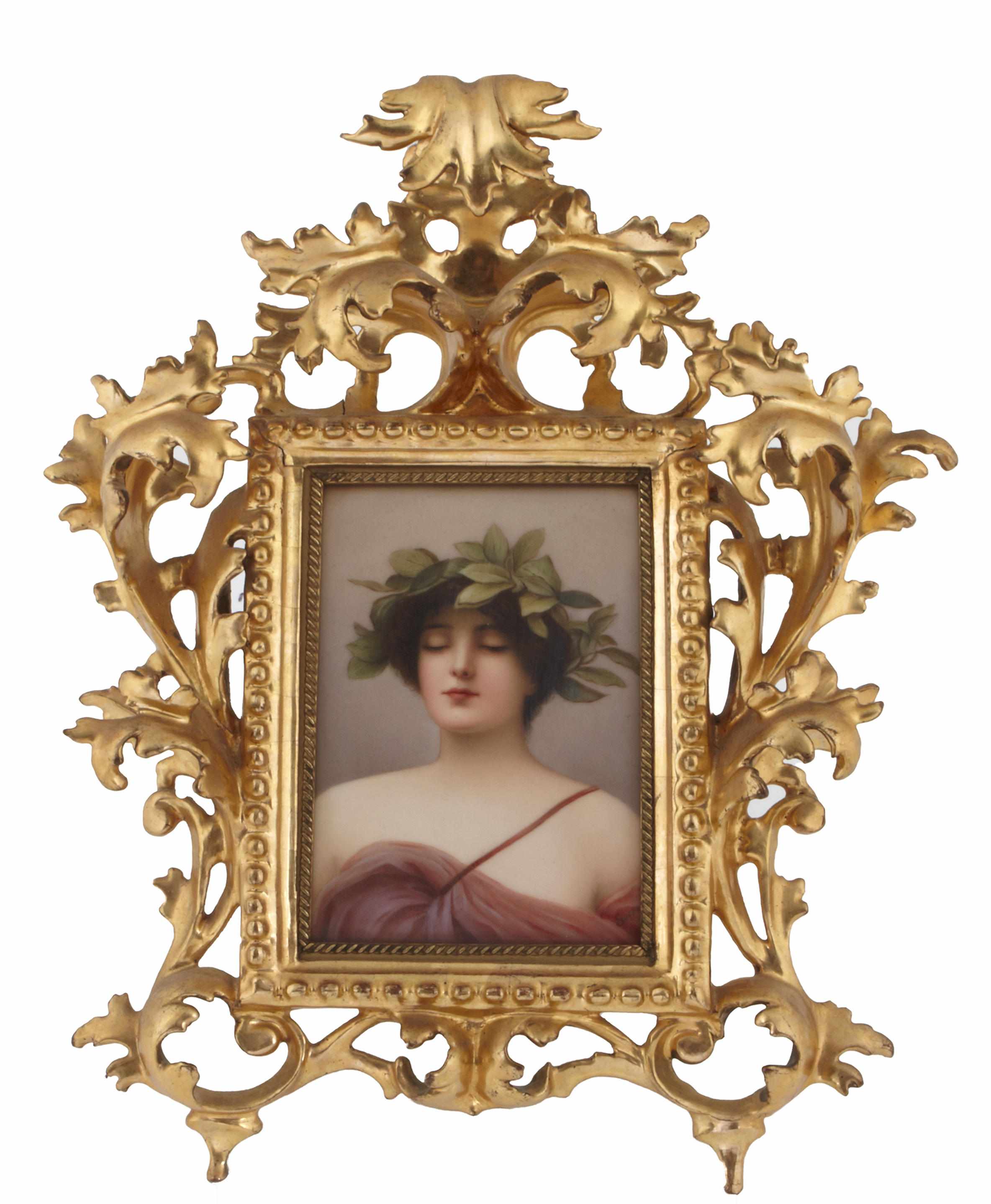 Appraisal: A Hutschenreuther porcelain plaque depicting Daphne In a Florentine giltwood