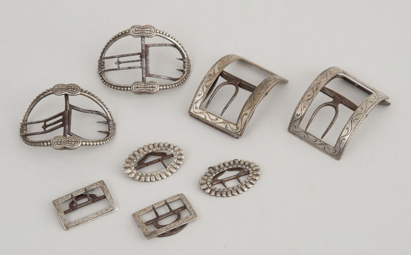 Appraisal: FOUR PAIRS OF AMERICAN SILVER BUCKLES Comprising a small oval