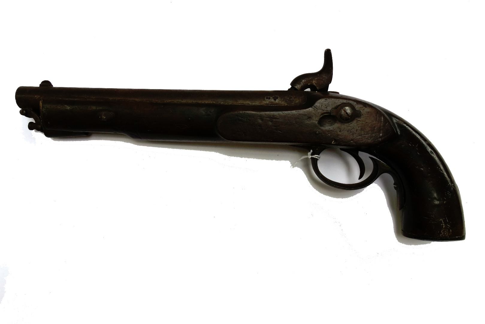 Appraisal: A Victorian percussion pistol with circular steel barrel cm and