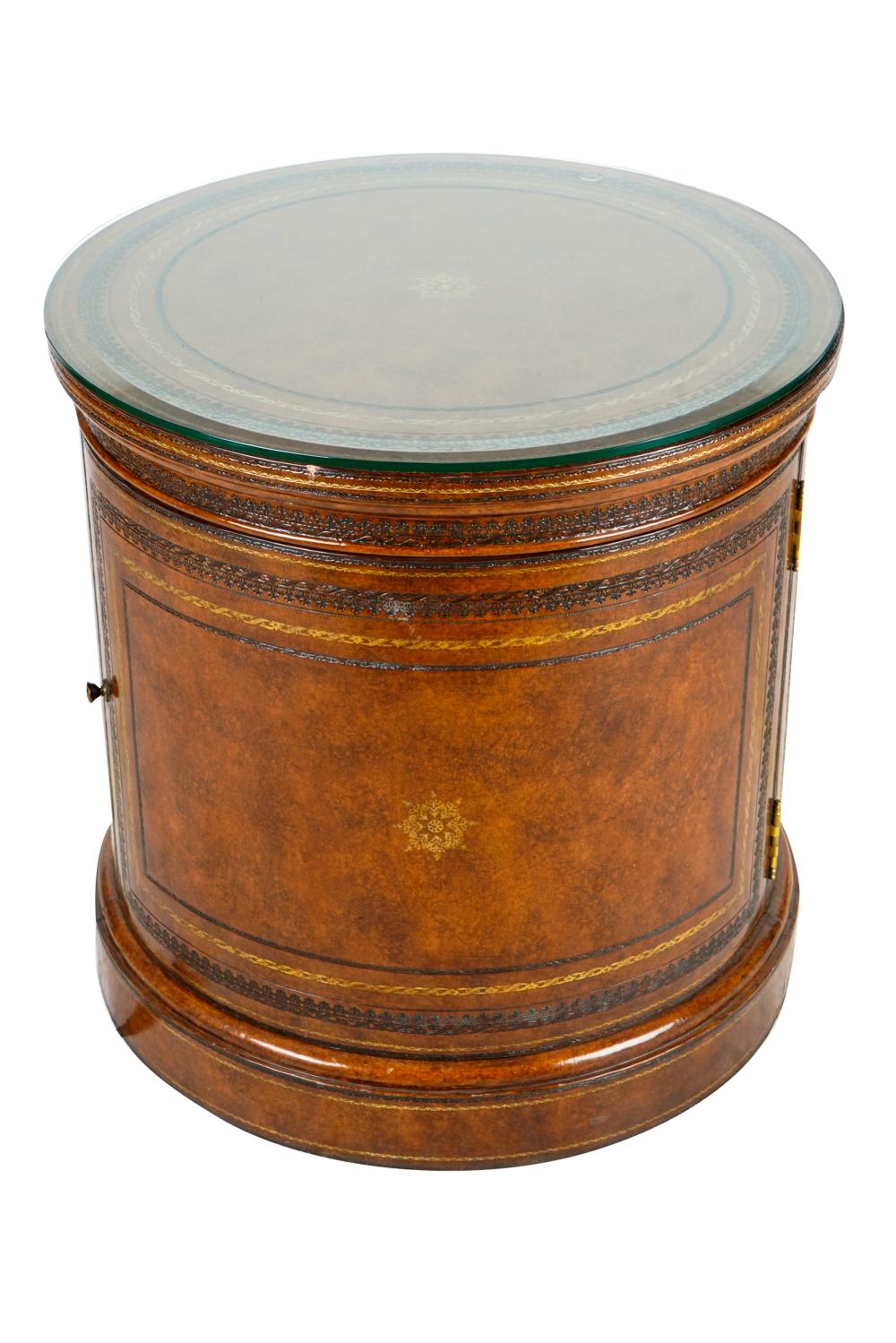 Appraisal: MAITLAND-SMITH LEATHER-WRAPPED SIDE TABLEwith a single door and a thin