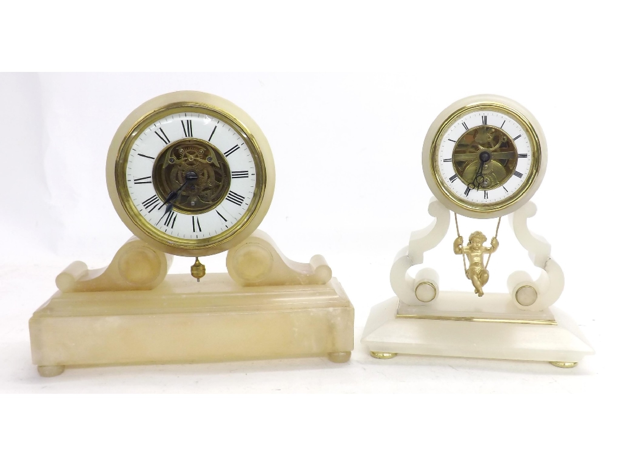 Appraisal: White onyx drumhead mantel clock timepiece high also another white