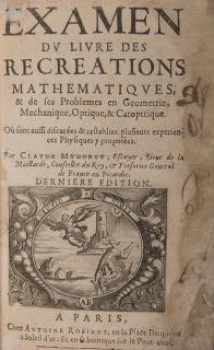 Appraisal: Mathematics Mydorge Claude Examen du livre des recreations mathematiques Paris