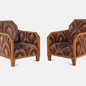 Appraisal: Art Deco French Pair of Armchairs Circa s walnut upholstery