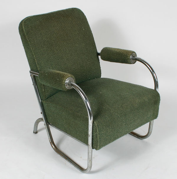 Appraisal: Modern Deco armchair with original frise upholstery and tubular chrome