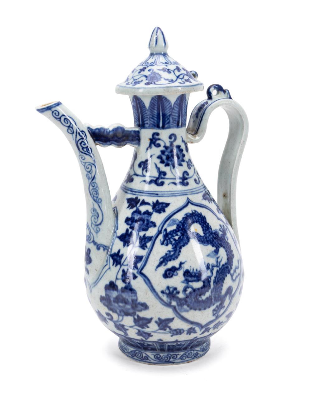 Appraisal: CHINESE BLUE WHITE LIDDED DRAGON EWER Chinese blue and white