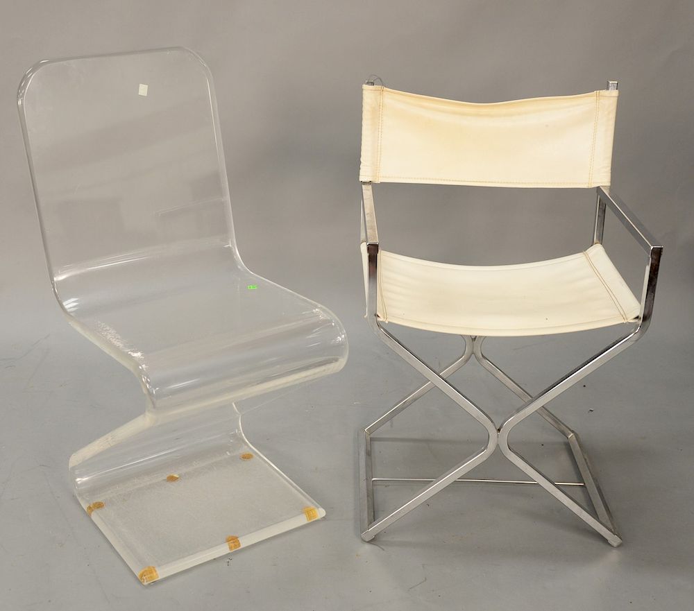 Appraisal: Three piece lot to include Lucite Z chair and chrome