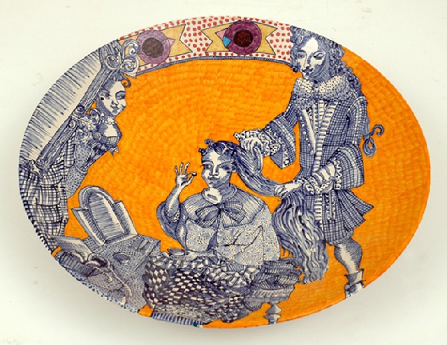 Appraisal: Alexandra Copeland born Vanity painted majolica ceramic plate on perspex