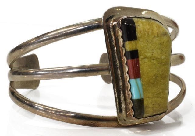 Appraisal: Native American sterling silver cuff bracelet stamped NC green serpentine