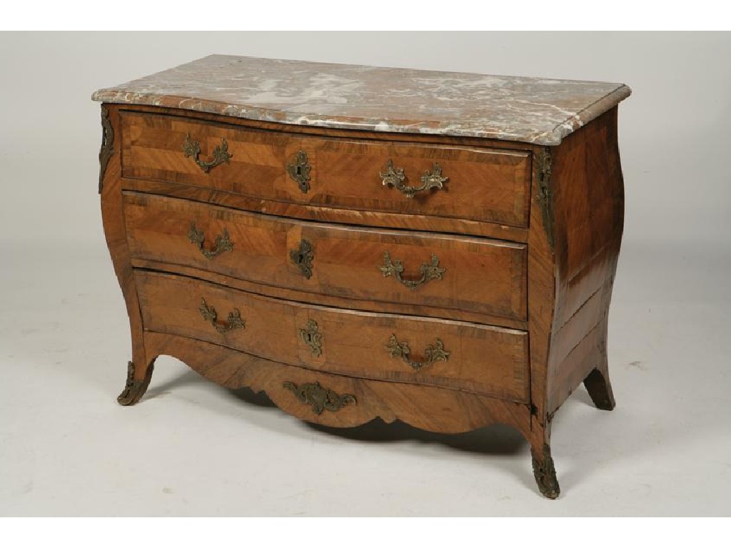 Appraisal: A LOUIS XV FRENCH SERPENTINE FRONTED COMMODE the marble top