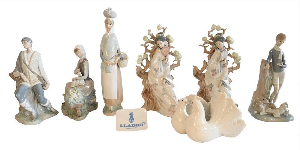 Appraisal: Seven Piece Lot of Porcelain Lladro Figures to include two