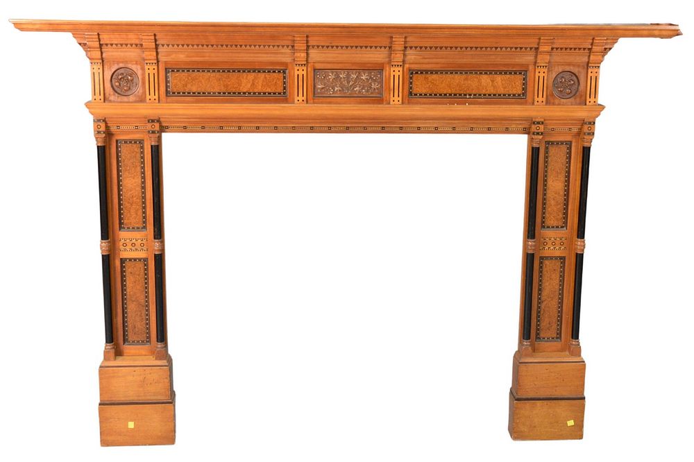 Appraisal: Victorian Satinwood and Burl Walnut Fire Mantle with ebony and