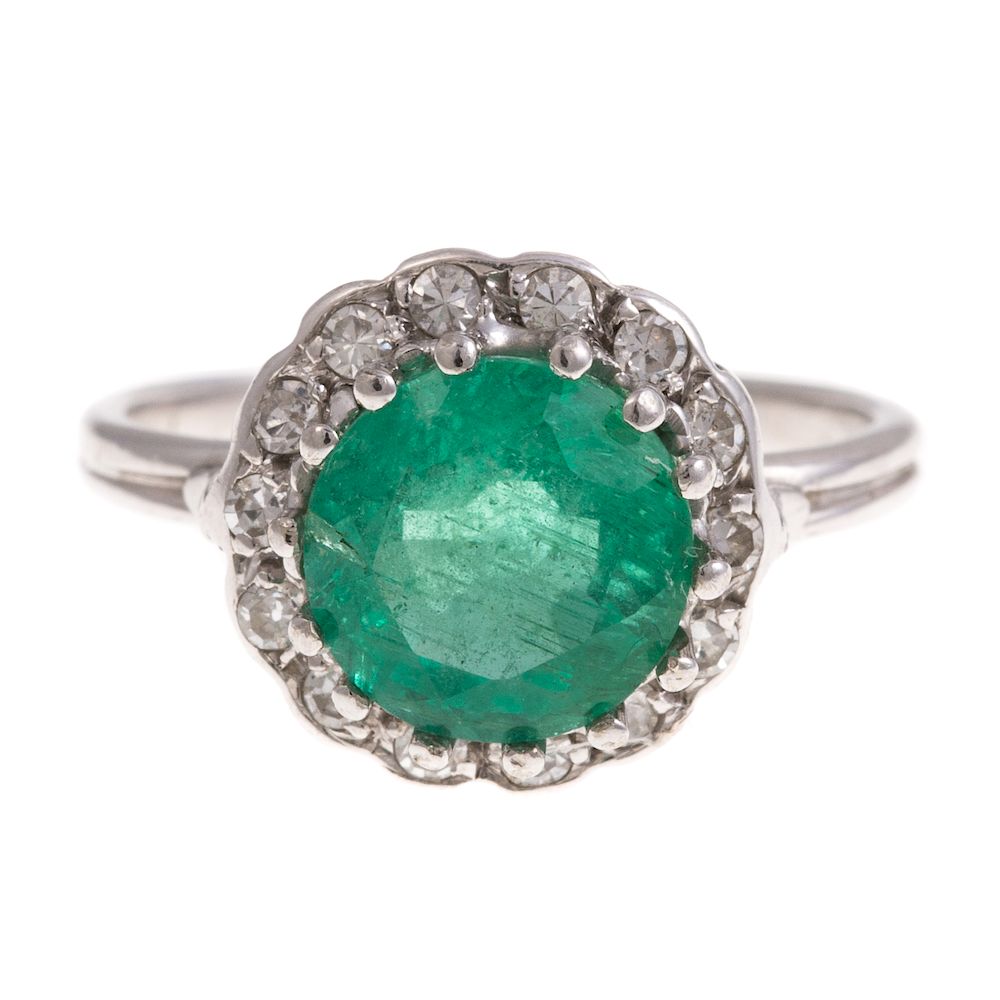 Appraisal: A Vintage Emerald and Diamond Ring on Platinum Platinum ring