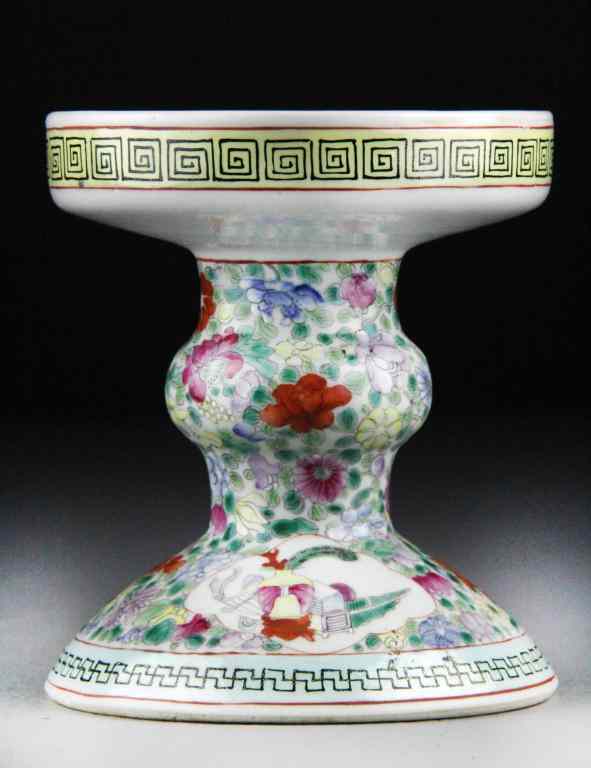 Appraisal: Chinese Famille Rose Porcelain Candle HolderFinely painted in the mille