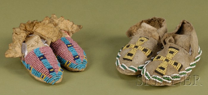 Appraisal: Two Pairs of Beaded Hide Baby Moccasins c late th