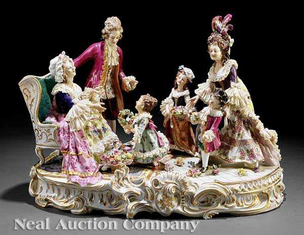 Appraisal: A Large Dresden Porcelain Polychrome and Gilt Figural Group underglaze