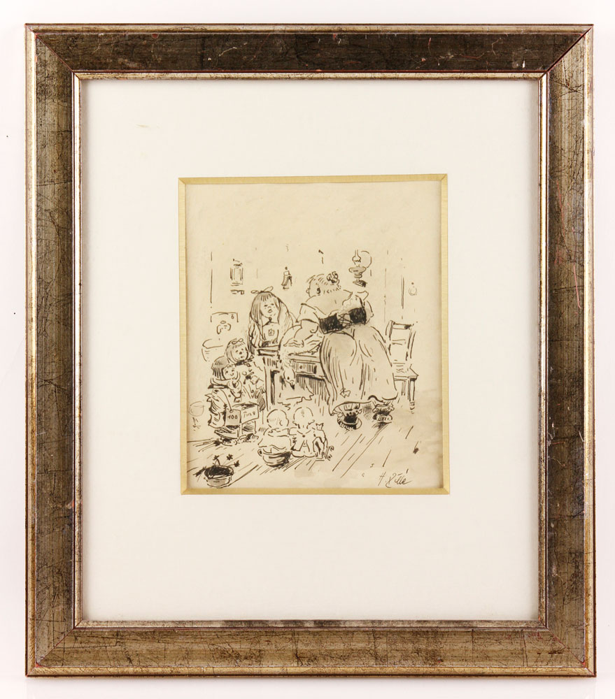 Appraisal: - Zille Family Scene Ink Heinrich Zille - interior scene