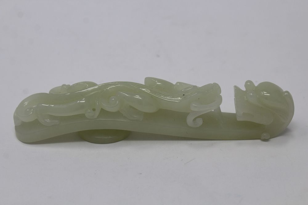 Appraisal: Carved Chinese Jade Dragon Belt Hook Carved Chinese Jade Dragon