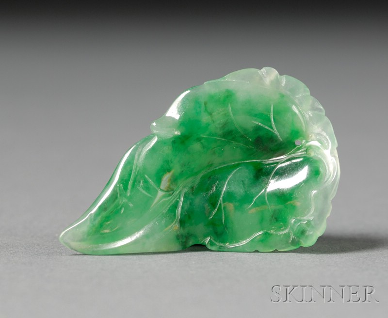 Appraisal: Jade Pendant highly translucent emerald green stone carving of a