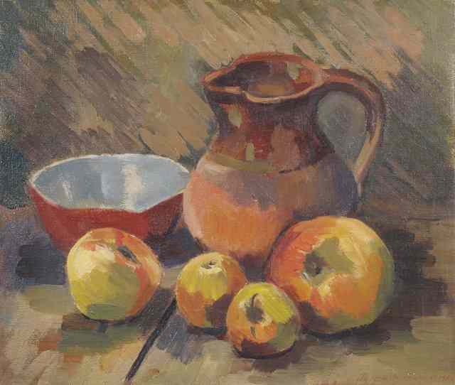 Appraisal: Pamela M Spencer - Still life of earthenware jug and