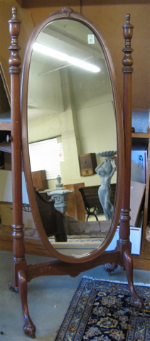 Appraisal: VICTORIAN STYLE MAHOGANY CHEVAL MIRROR American th century the oval