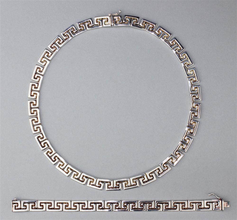 Appraisal: MILOR STERLING GREEK KEY NECKLACE AND BRACELET both marked Milor