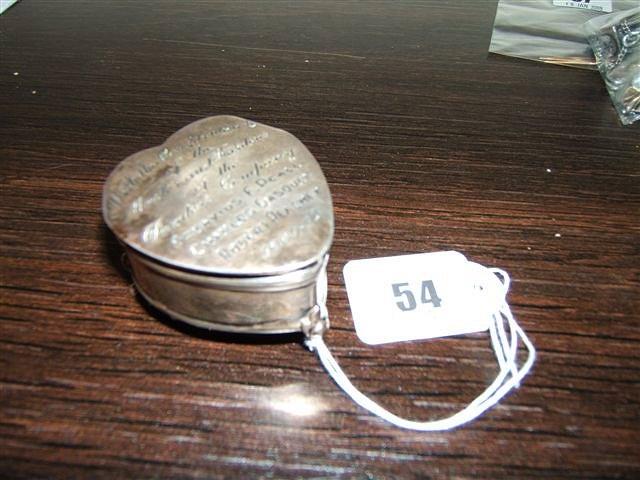 Appraisal: An Edwardian silver trinket box heart shaped with hinged lid