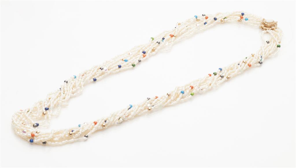 Appraisal: A multi-strand pearl and gem set necklace composed of nine