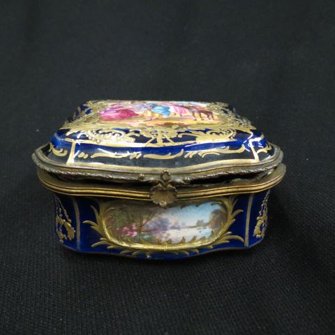 Appraisal: Sevres Porcelain Box handpainted scenes elaborate gold work on rich