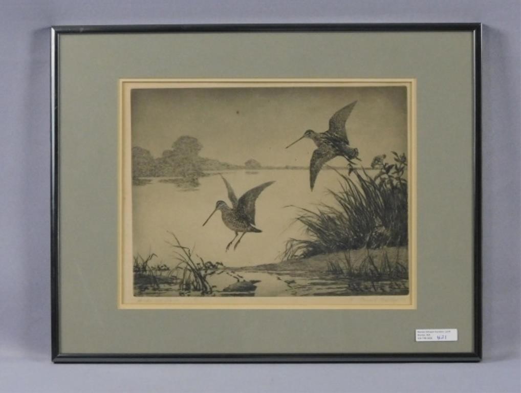 Appraisal: AIDEN LASSELL RIPLEY - MASSACHUSETTS etching titled Snipe at Dawn