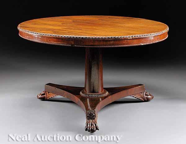 Appraisal: A Regency-Style Mahogany Center Table mid- th c the circular