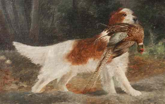 Appraisal: Artist Unknown th century Hunting Dog with Game oil on