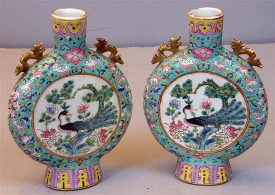 Appraisal: Pair of Chinese turquoise ground moon flasks enamelled in colours