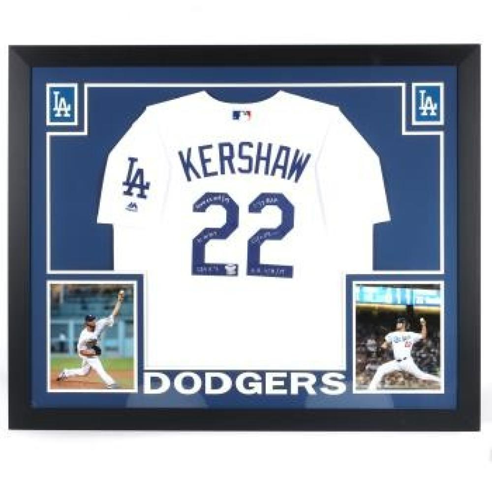 Appraisal: CLAYTON KERSHAW AUTOGRAPHED FRAMED LOS ANGELES DODGERS BASEBALL JERSEY PSA