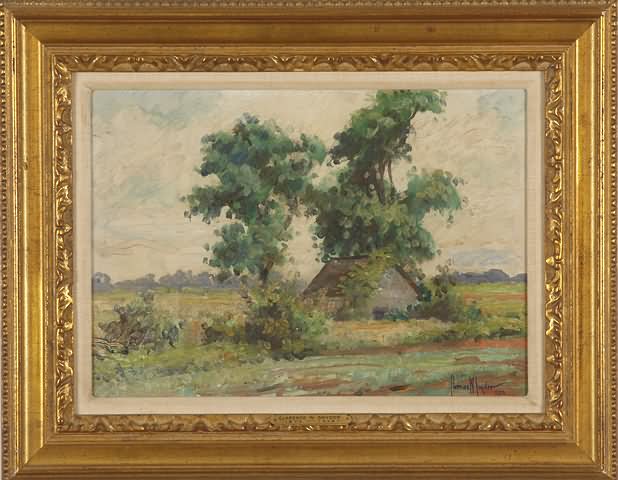 Appraisal: Landscape with cottage oil on board x SLR Artist American