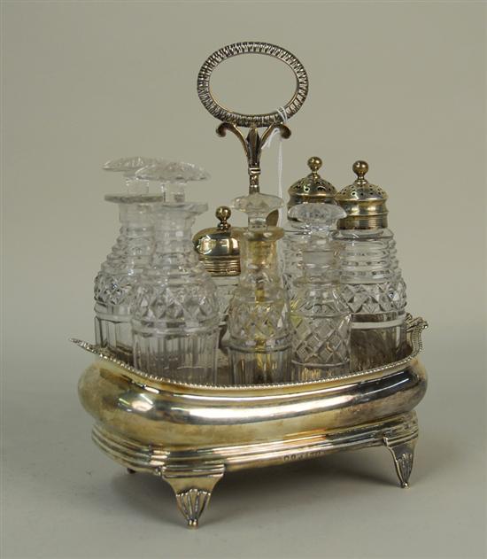 Appraisal: GEORGIAN SILVER AND CUT GLASS CRUET SET London Thomas Jenkinson