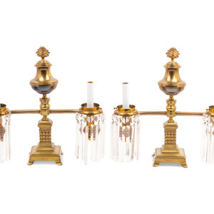 Appraisal: A Pair of Brass and Glass Two-Light Argand Lamps th