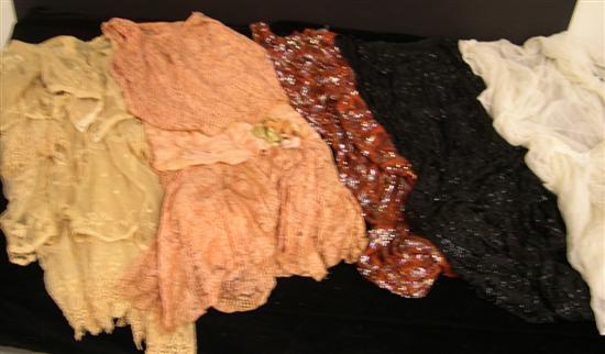 Appraisal: Clothing black beaded dress a 's peach lace dress a