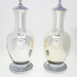 Appraisal: Pair Hollywood Regency mercury glass vases lamps Pair Hollywood Regency