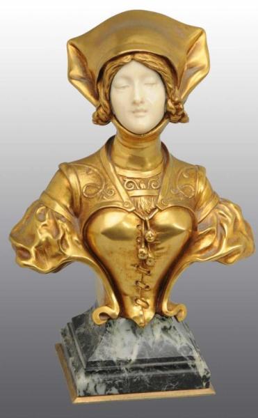 Appraisal: Dove Bronze of Lady with Ivory Face on Pedestal Description