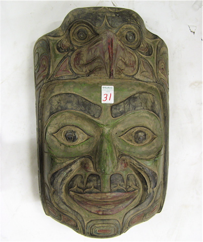 Appraisal: CARVED AND PAINTED WOOD TRIBAL WALL MASK Northwest Coast style