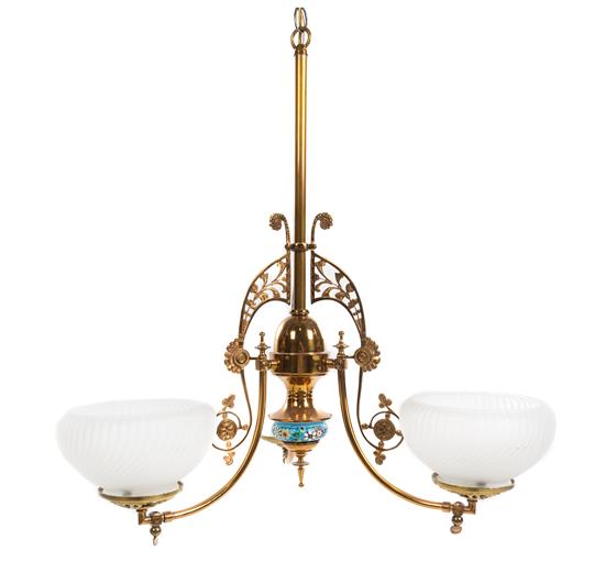 Appraisal: Sale Lot An Aesthetic Movement Brass and Ceramic Three-Light Chandelier