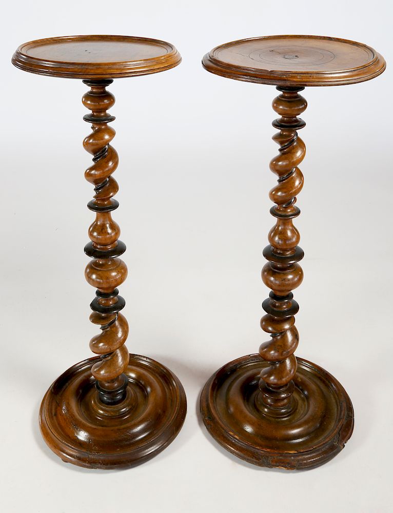 Appraisal: Pair of th Century English Walnut Barley Twist Pedestals Exclusive